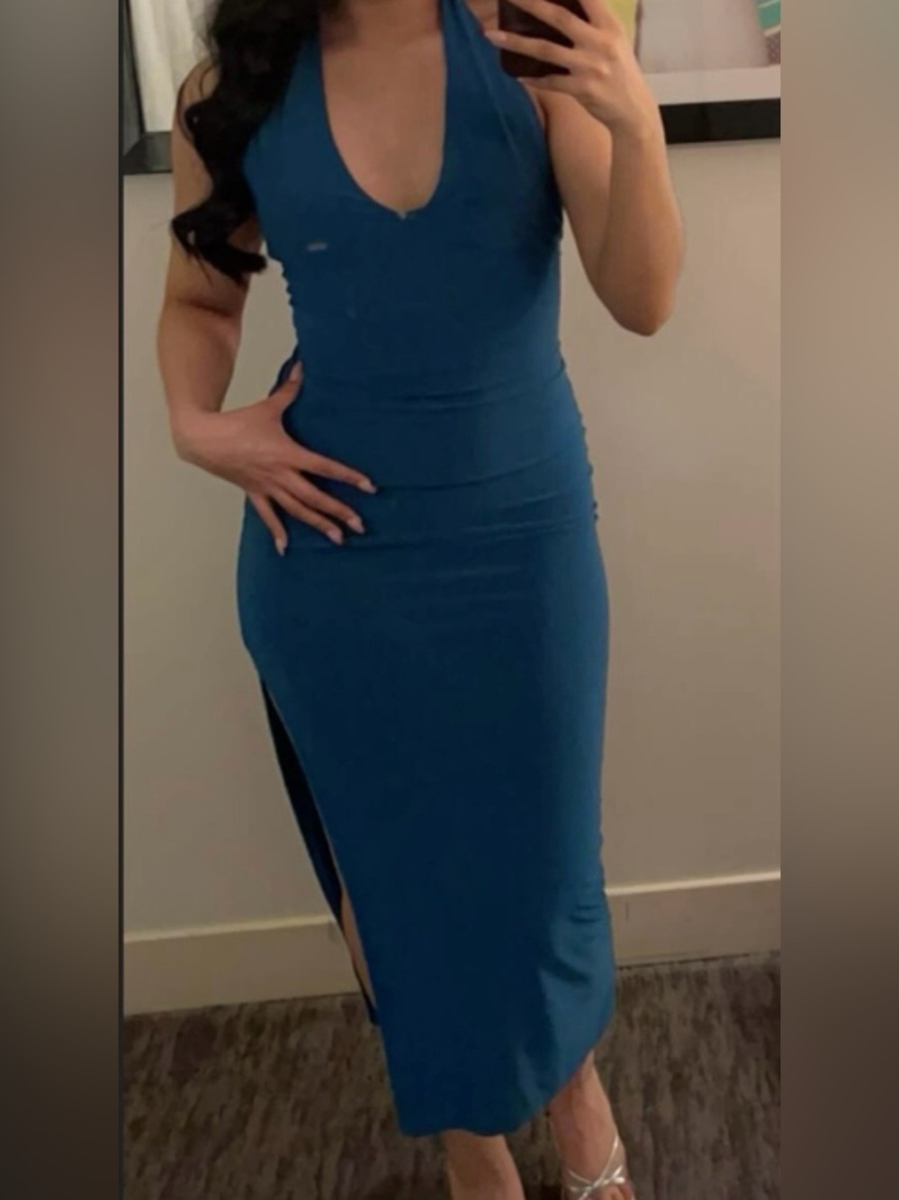Windsor Teal Halter Midi Dress with Side Slit